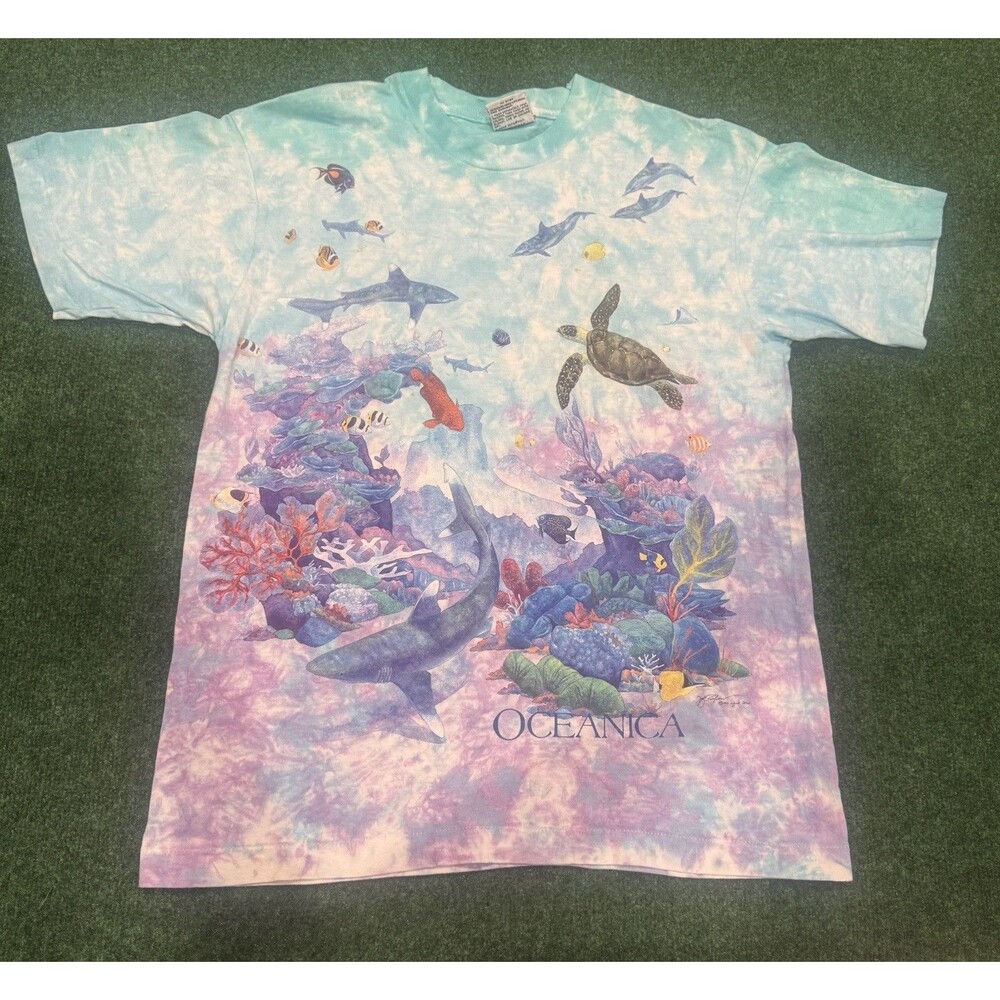 Vintage Oceanica 1993 Liquid Blue Under Water Habitat AOP Single Stitch USA L